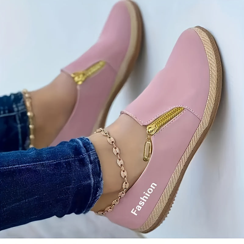 Women's Black Mary Jane Slip-On Shoes with Zipper and Chain Strap