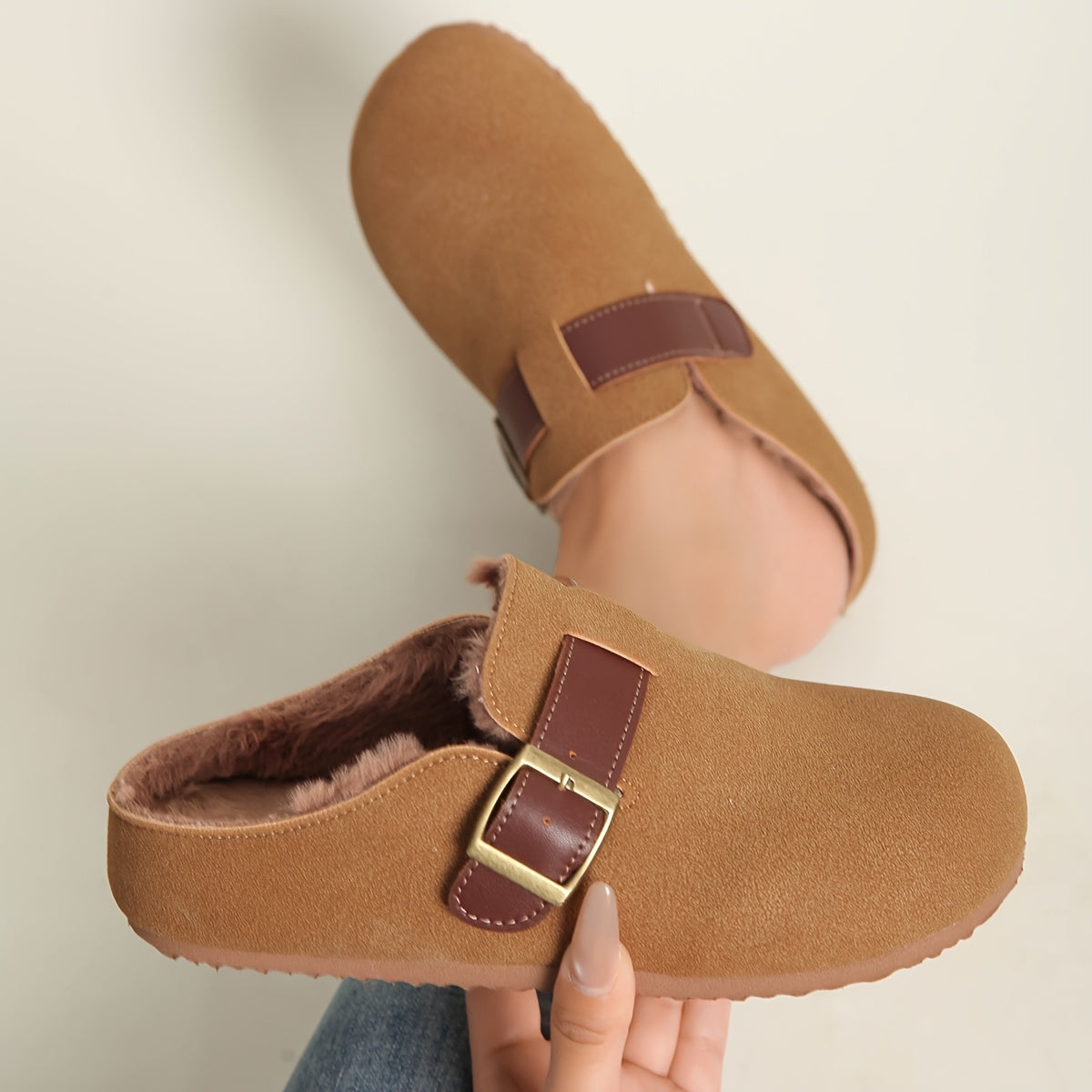 Women Mule Shoes Flat Fleece Slip-On Casual Comfortable