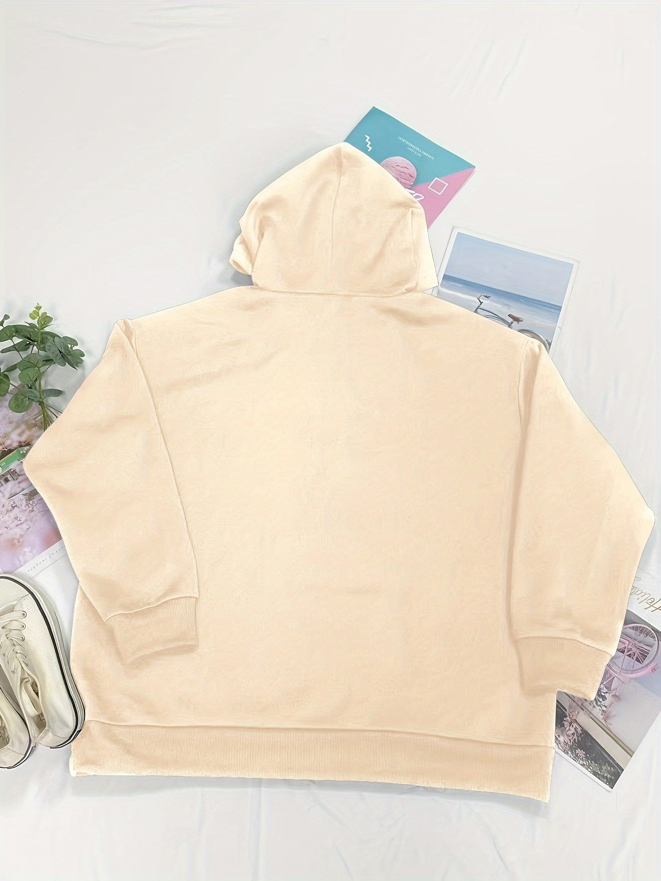 Women's Plus-Size Oversized Hooded Sweatshirt Cozy Casual Long Sleeve Pullover