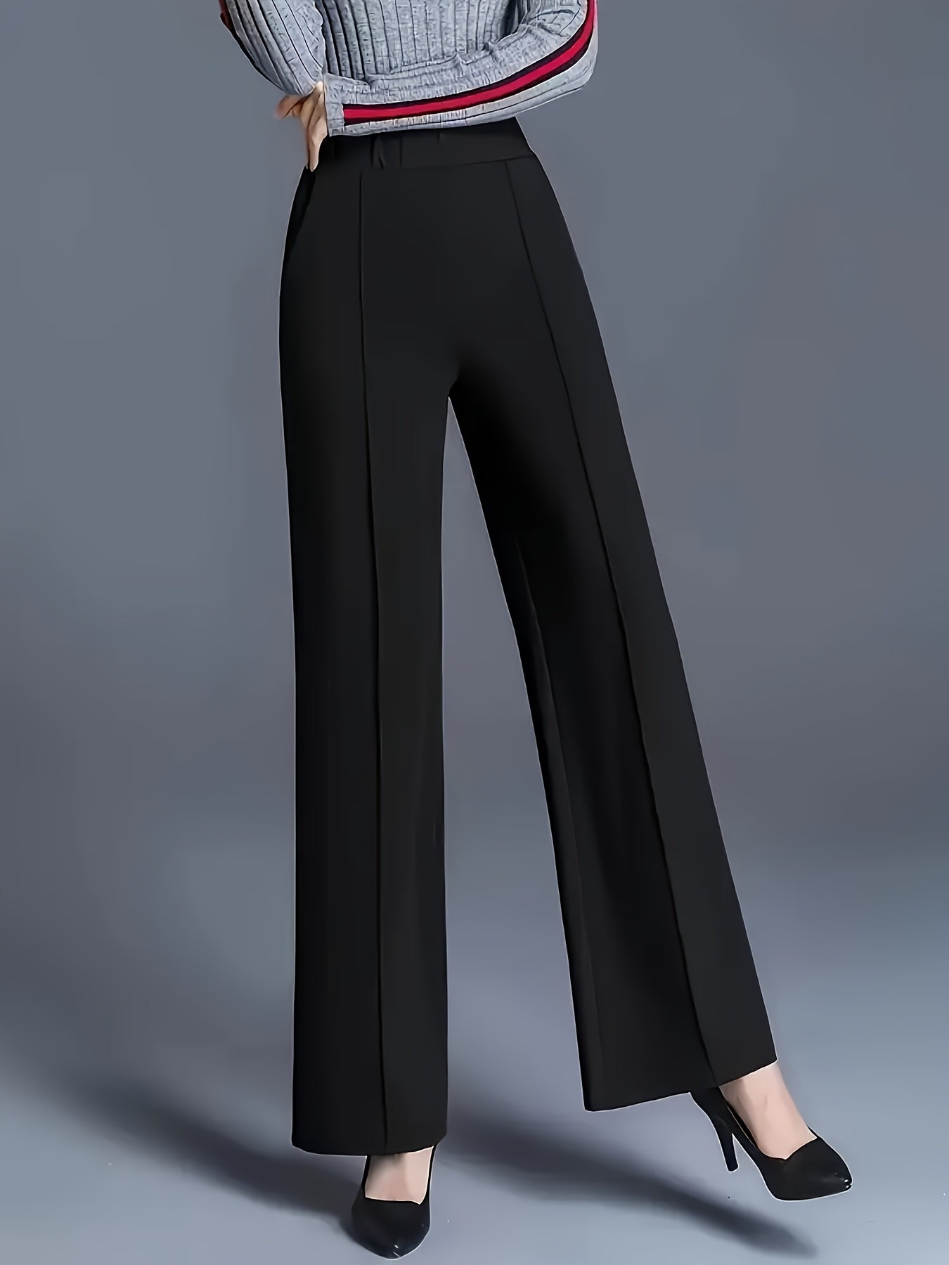 Women's High-Waist Straight Leg Trousers Polyester Elegant Office Wear
