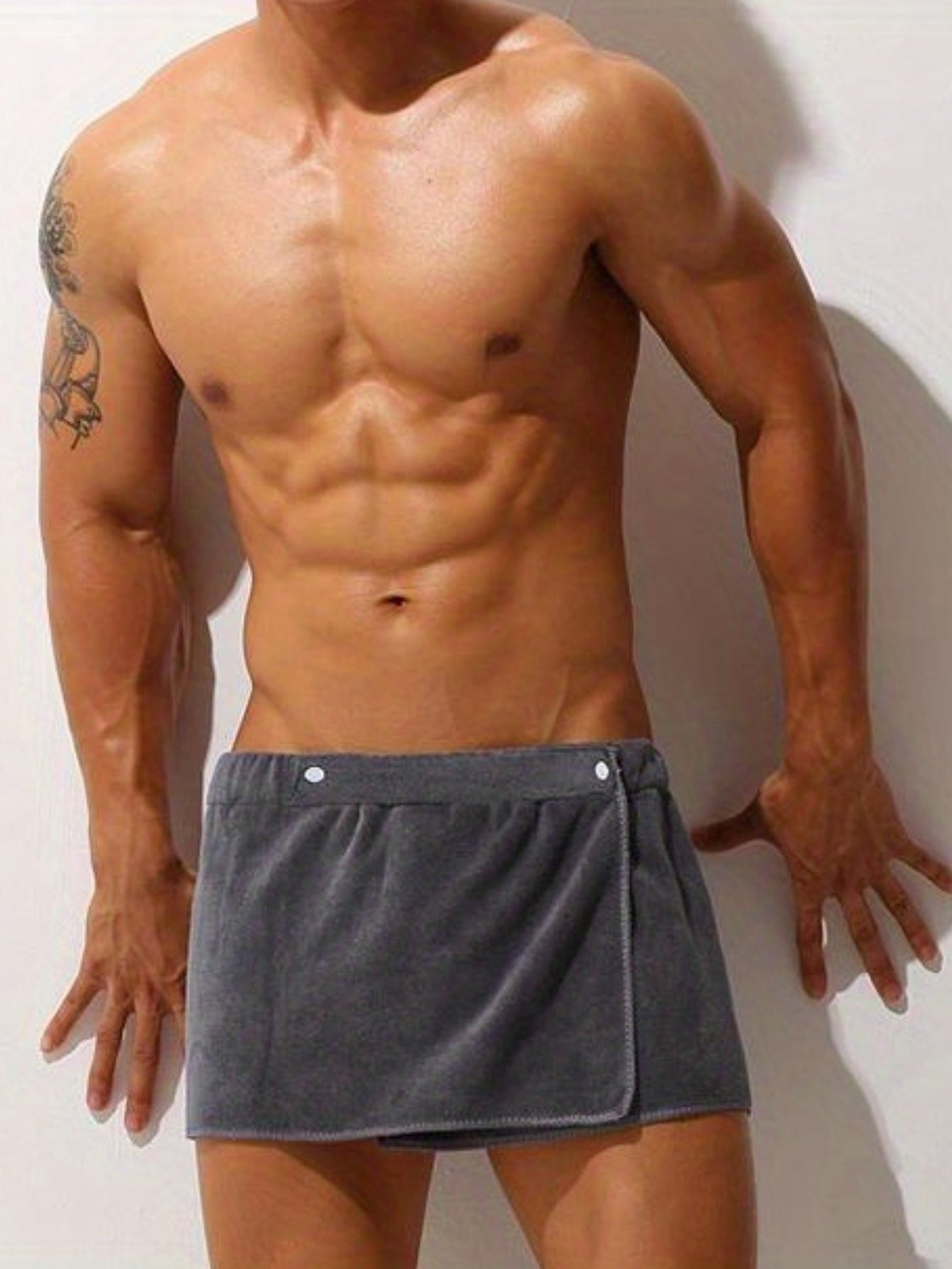 Men's Microfiber Bath Wrap Adjustable Fit Spa Shower Towel Gym Cover Solid Color