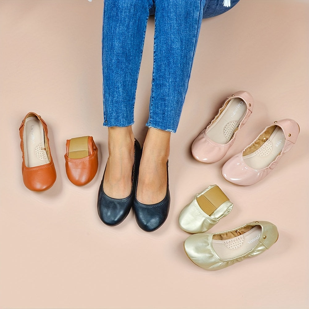 Women's Breathable Leather Ballet Flats - Round Toe Slip-On Comfortable Shoes