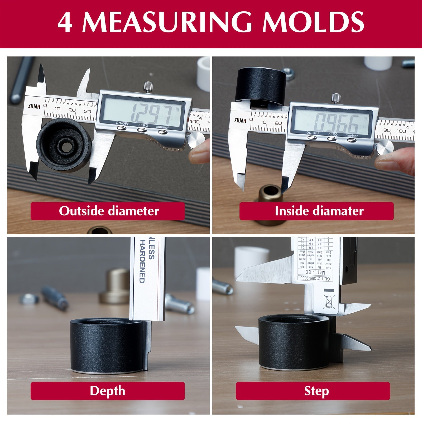 Цифровой штангенциркуль из нержавеющей стали с большим дисплеем, автоматическим отключением и преобразованием дюймов/мм. Работает от батареи с несъемной кнопочной батареей.