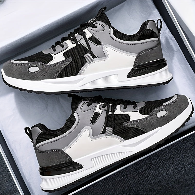 Men's Casual Running Sneakers Low Top Lace-Up PU Fabric Soft Sole All-Season