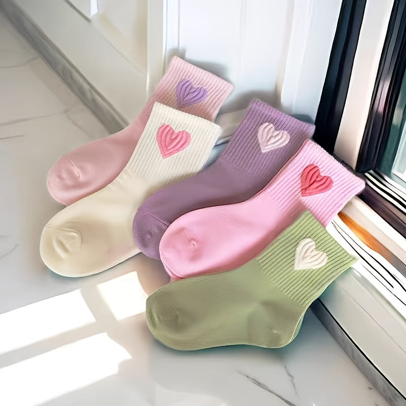 Girls' Mid-Calf Socks All Seasons Knit Polyester Heart Pattern for Ages 2-15