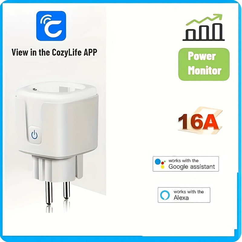 Enchufe inteligente europeo con monitorización de energía, Alexa, Google Assistant, temporizador, control remoto 16A