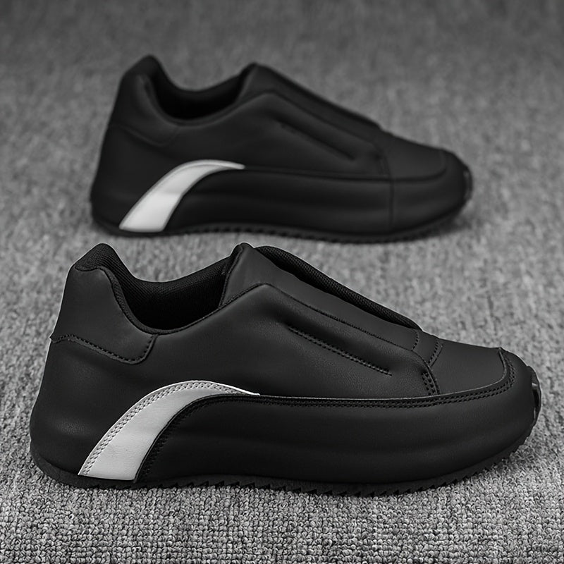 Men's Casual Slip-On Sneakers Black White Thick Sole Height Boosting Low Top Round Toe All-Season