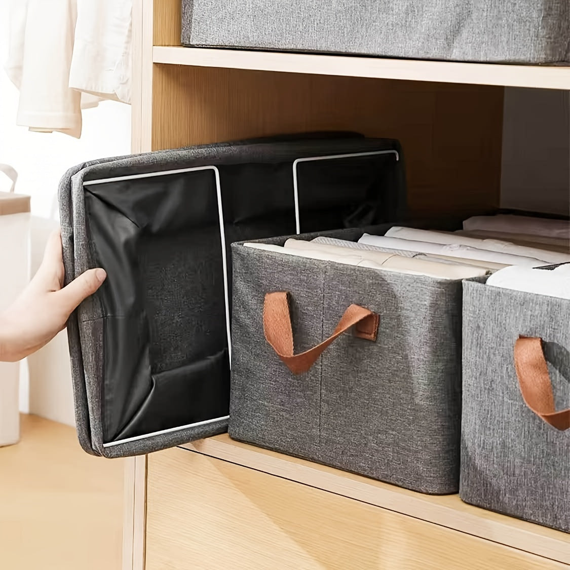 2 ta egiluvchan saqlash qutisi to'plami, metall ramka bilan, kiyimlar uchun mato qutilari, namlikka chidamli, qo'llari bilan ko'p maqsadli shkafni tashkil etish.