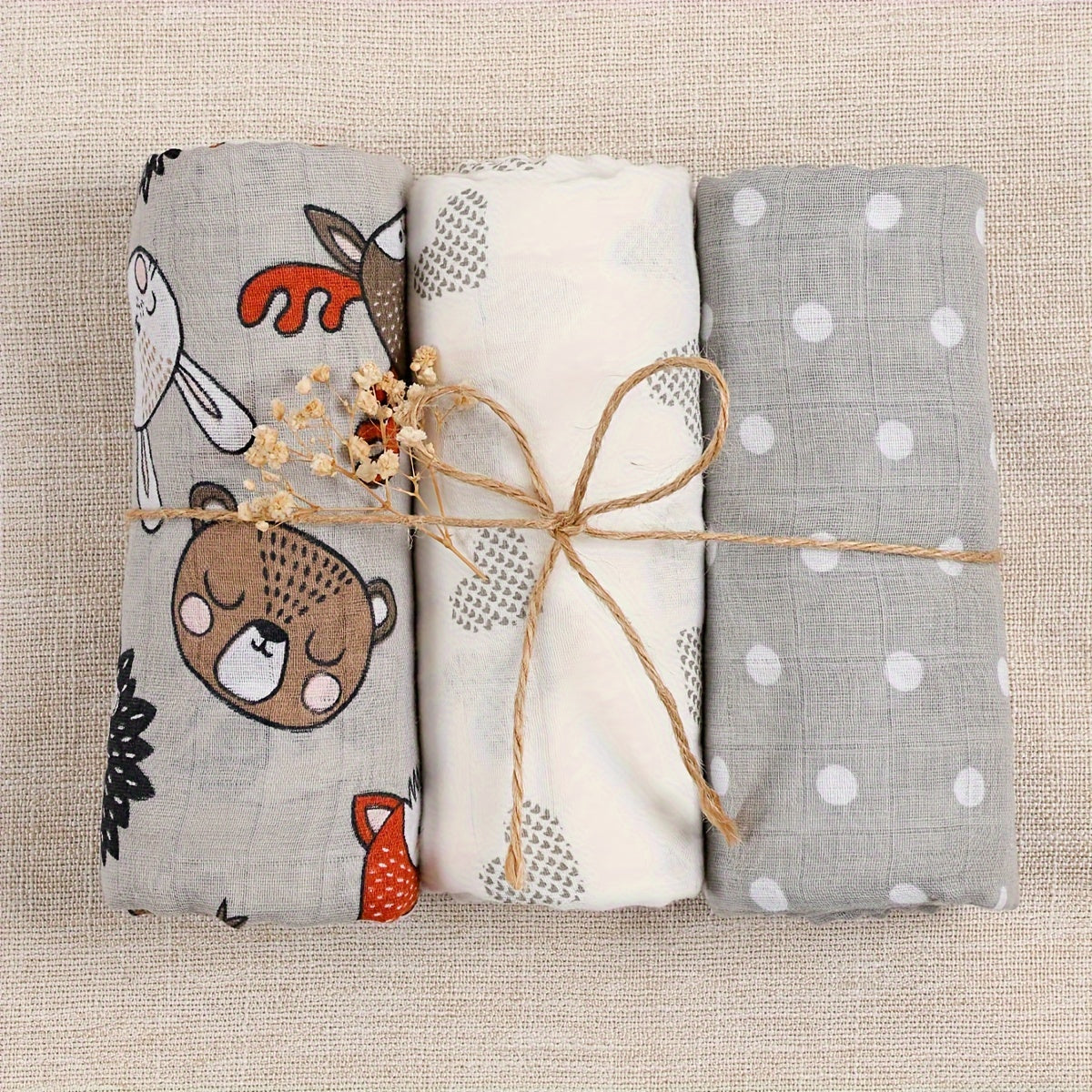 Set of 3 Muslin Cotton Blankets for Babies and Kids Soft and Breathable Multi-Use