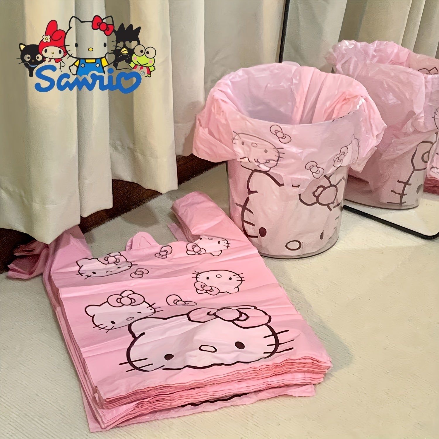 50 Pink Cartoon Trash Bags PET Material for Kitchen Bathroom Bedroom Storage