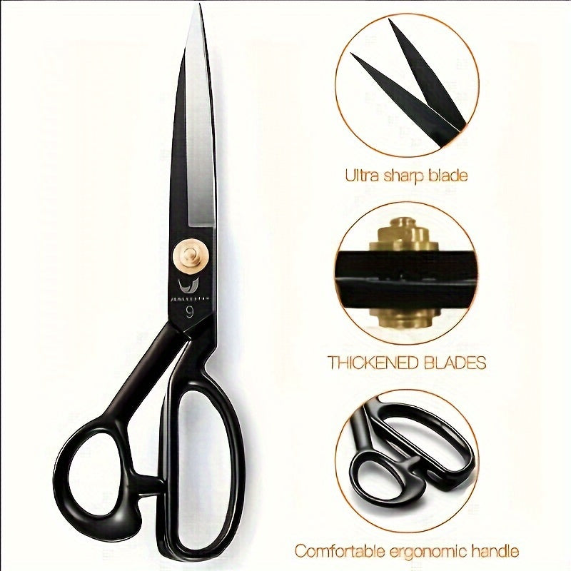 High Carbon Steel Tailor's Scissors for Fabric Cutting Right-Handed Ergonomic Black Handles