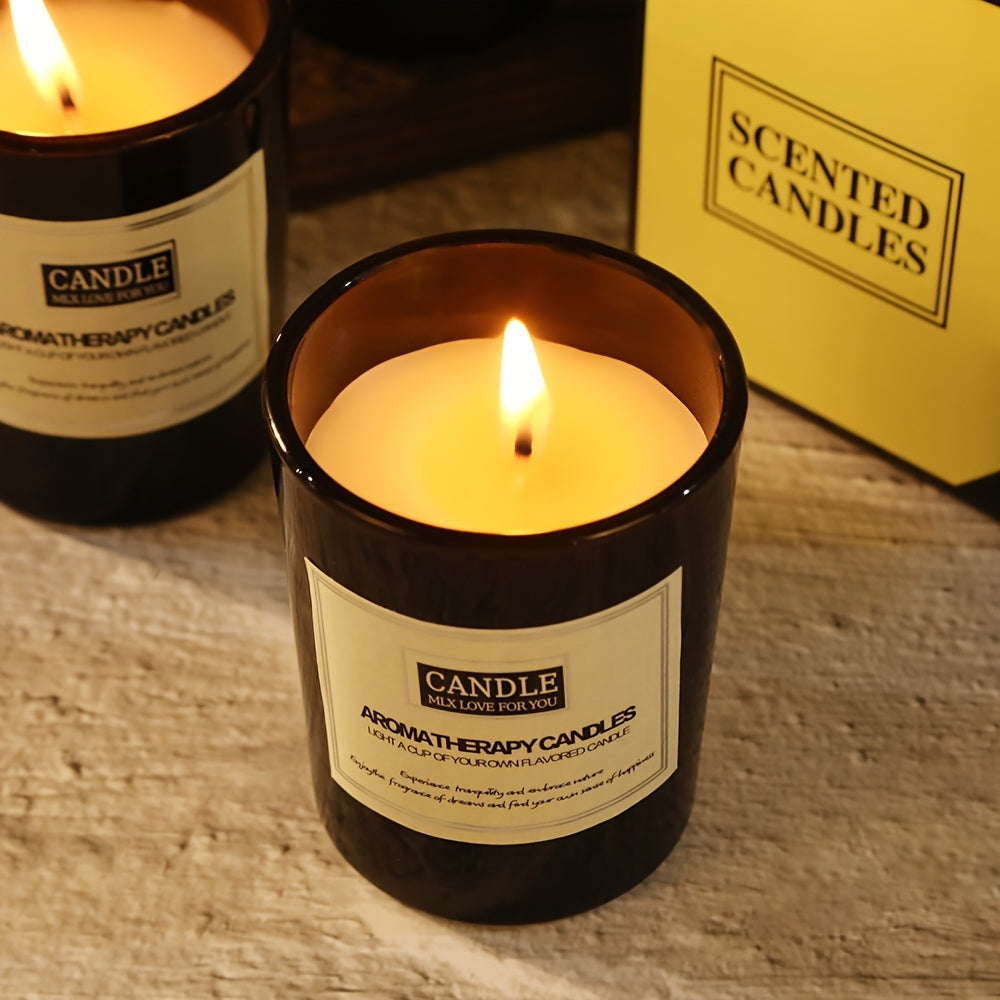 Black Glass Scented Candle with Lavender and Sandalwood Soy Wax Blend for Home Decor or Gift