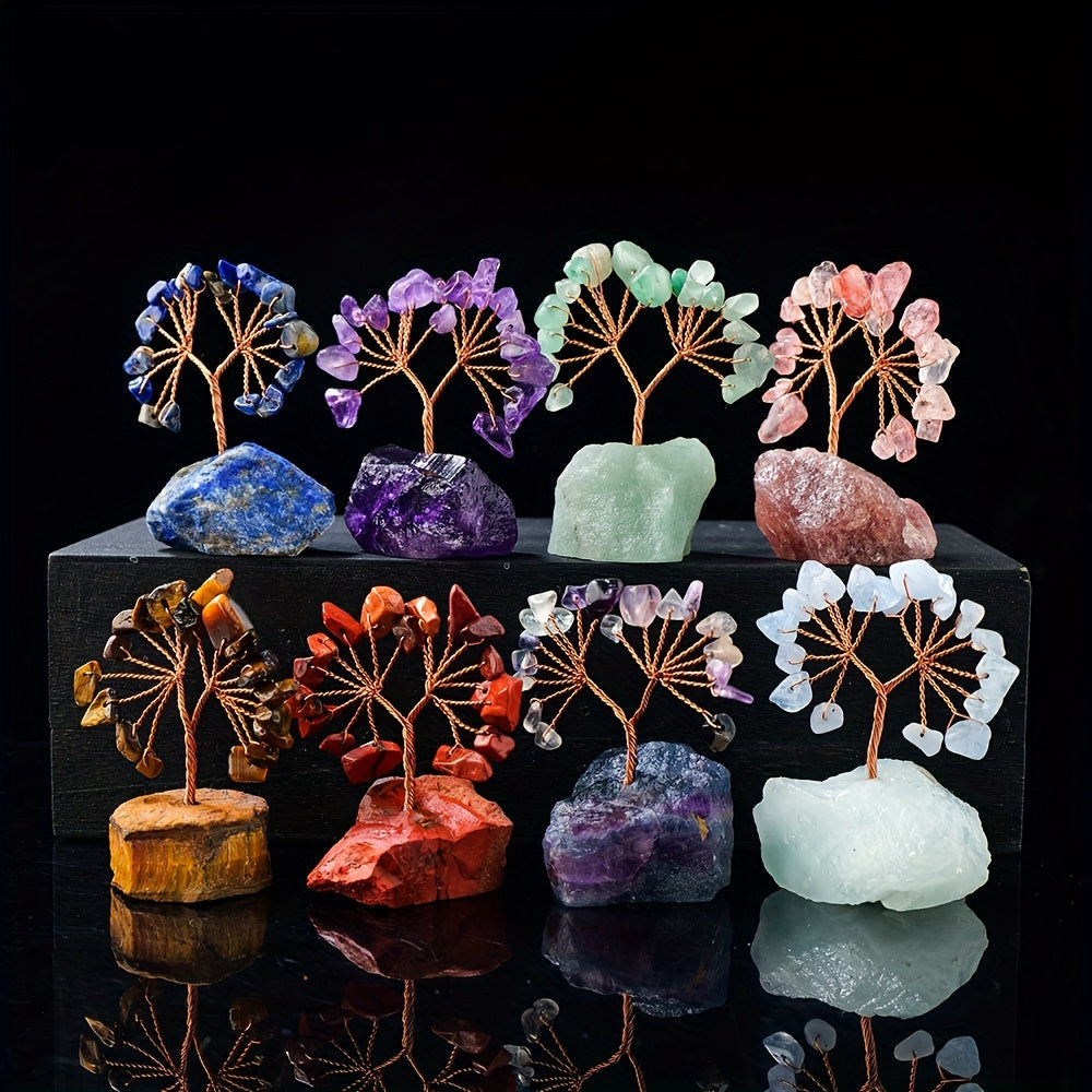 Árbol de la suerte con cristales de gema natural en base de piedra en bruto para decoración del hogar