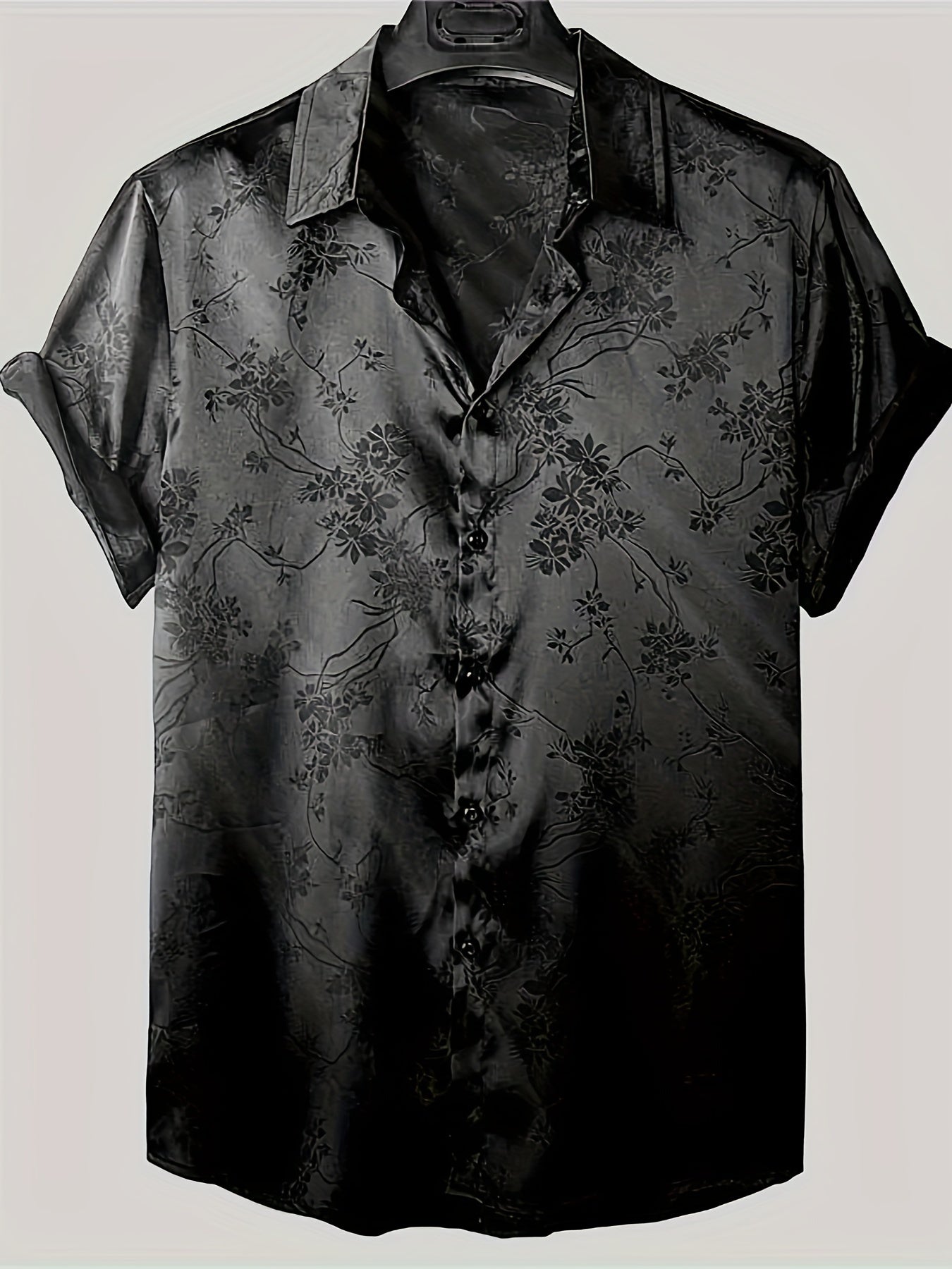 Camisa de manga corta para hombre con botones y estampado floral, de poliéster ligero, para verano, casual, con cuello