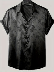 Men's Short Sleeve Button-Up Shirt with Floral Print Lightweight Polyester Summer Casual Collared Shirt