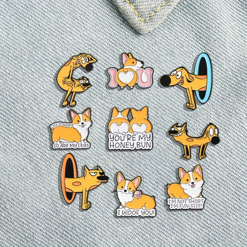 9 ta multfilm itlari emal pinlar to'plami, noaniq shakldagi hayvonlar broshlari kiyim va ryukzak bezaklari uchun