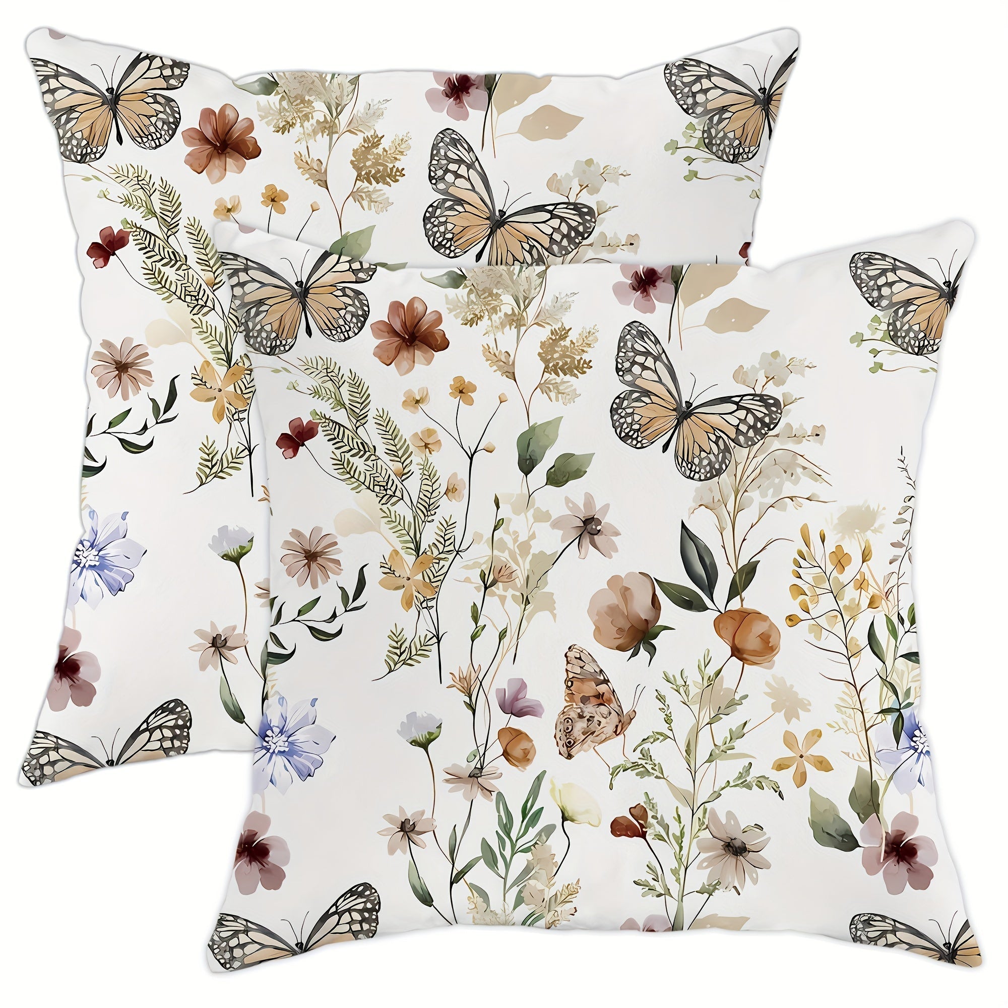 Velvet Decorative Pillow Covers Set 45.72cm Floral Butterfly White for Living Room Bedroom
