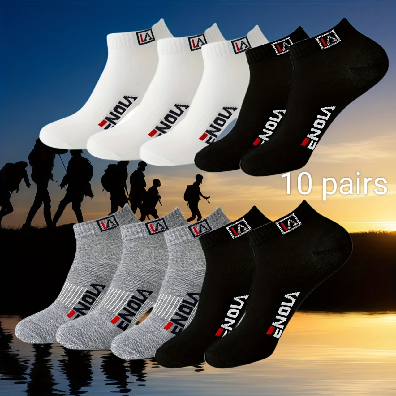 Men's Casual Ankle Socks 10 Pairs Alphabet Pattern Polyester Spandex Black White Grey