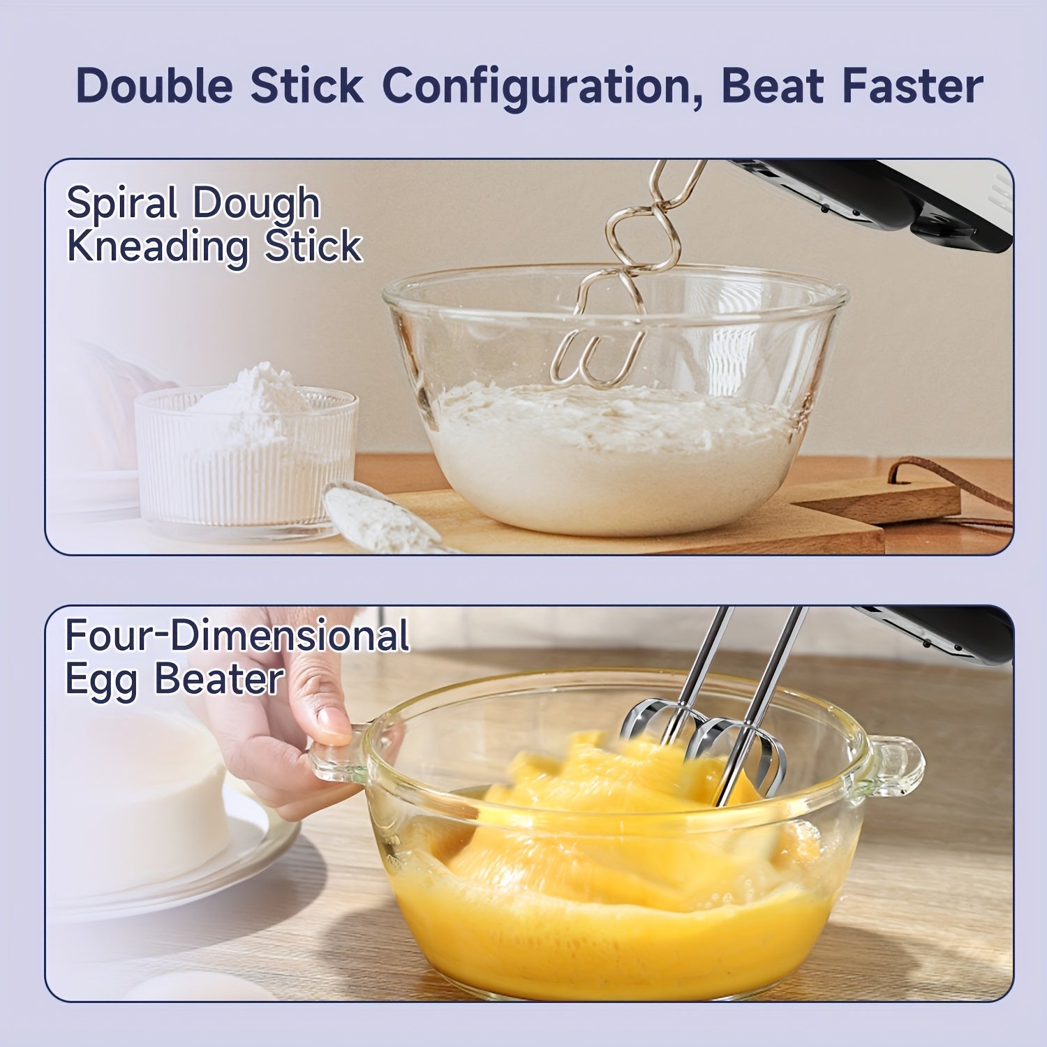 Electric Handheld Mixer Stainless Steel 15-Speed Portable Kitchen Appliance