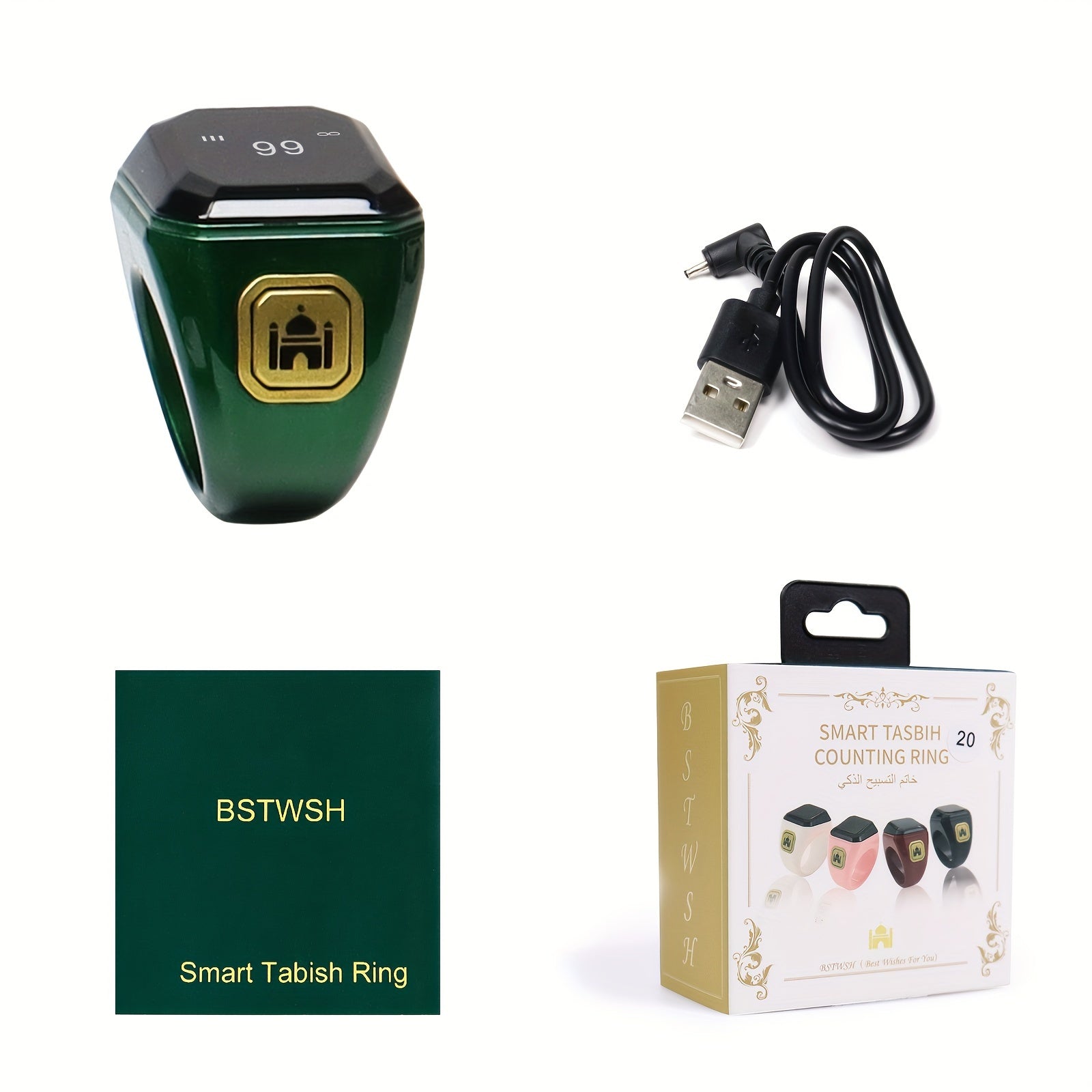 Black Smart Zikr Ring with 0.49 Inch Display Wireless Prayer Counter Compass and App Control