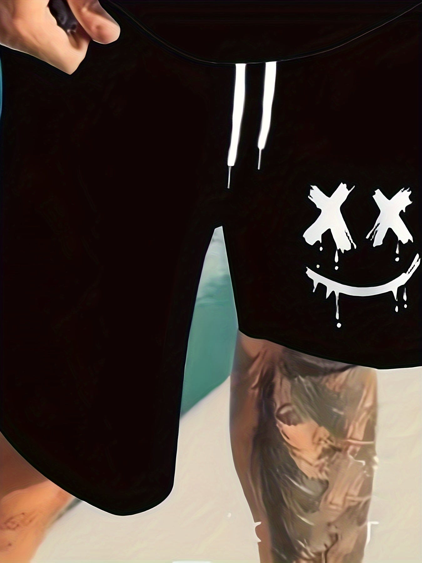 Plus Size Men's T-Shirt and Shorts Set with Smile Face Graphic for Summer Outdoor Sports