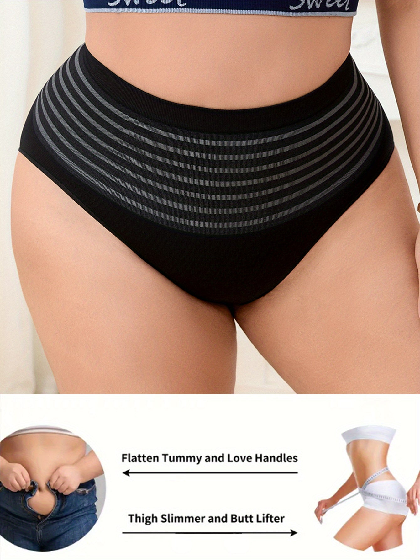 Women's Seamless High-Waisted Workout Briefs Breathable Tummy Control Shapewear Black Gray