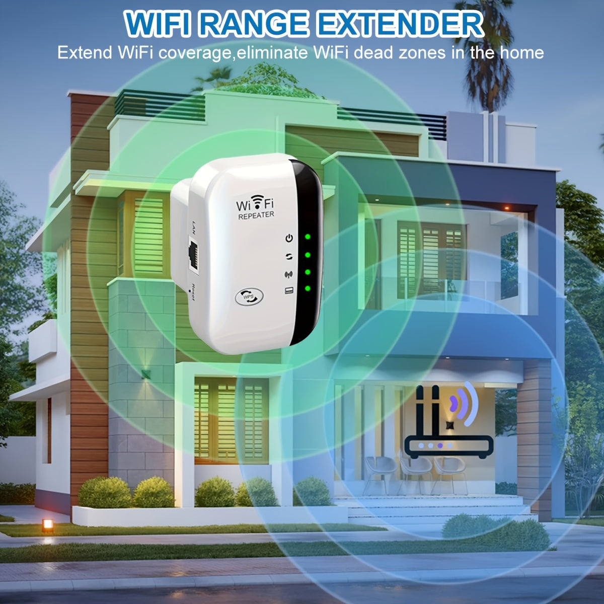 300Mbps WiFi Extender Covering 9000 Sq Ft Supports 35 Devices Ethernet Port