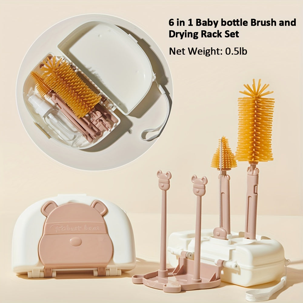 Набор для очистки бутылок 6-в-1 с силиконовой щеткой, очистителем для трубочек, сушилкой