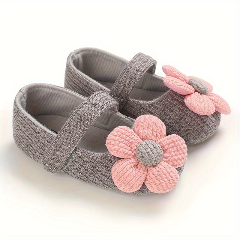 Infant Baby Girls Shoes Lightweight Soft Fabric Flower Decor All-Season Walking Shoes