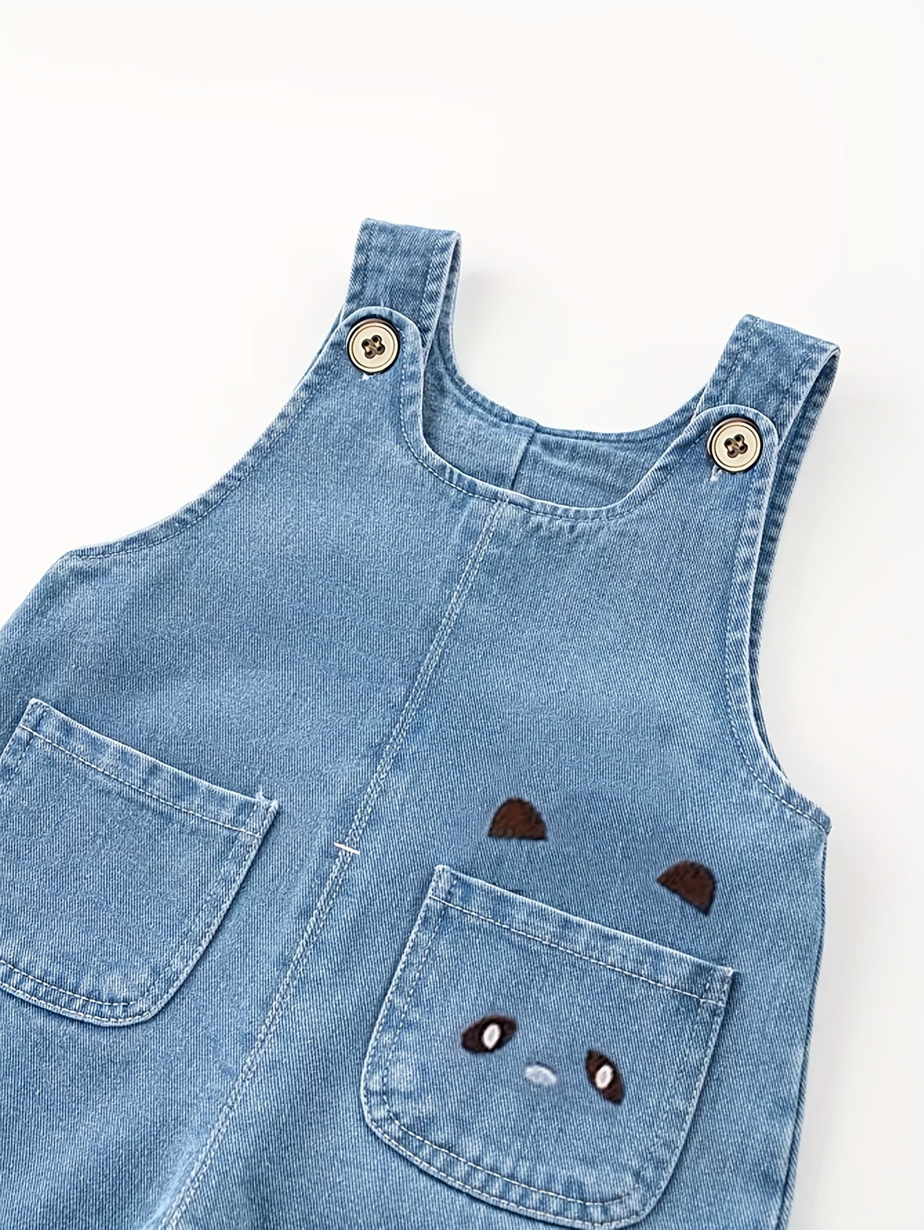 Детский джинсовый комбинезон с вышивкой лица кота для весенних и осенних прогулок на свежем воздухе