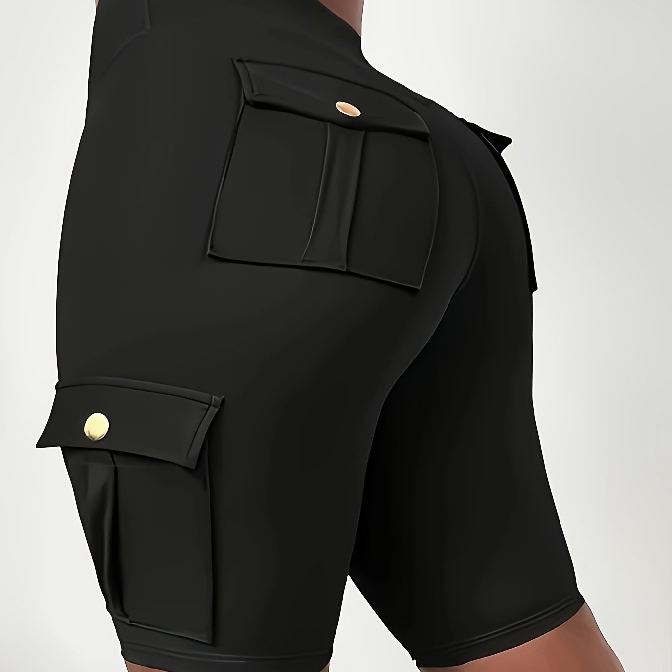 Plus Size Women's Black High-Waisted Stretch Shorts with Pockets