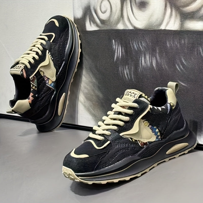 Men's All-Season Casual Sneakers Low Top Round Toe Lace-Up Fabric Faux Leather Rubber Sole