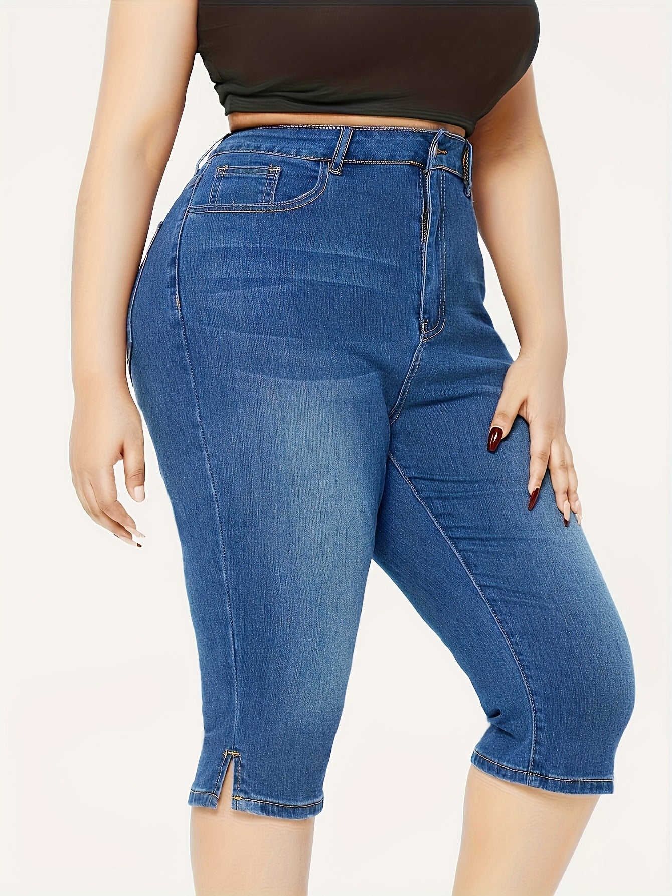 Plus Size Denim Shorts Women's High Waisted Blue Summer Casual