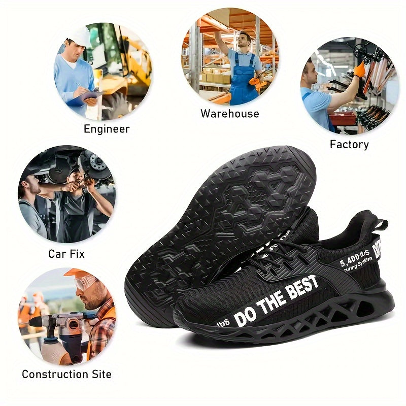Men's Mesh Safety Work Shoes Puncture Resistant Steel Toe Non-Slip Black