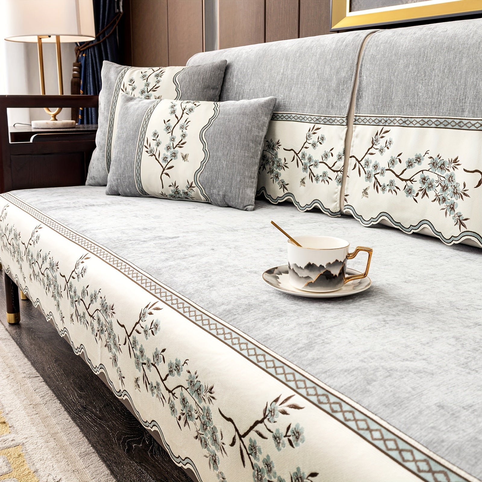 Чехол на диван с цветочным узором для всех сезонов с подушками и защитными чехлами для подушек для гостиной, спальни, офиса