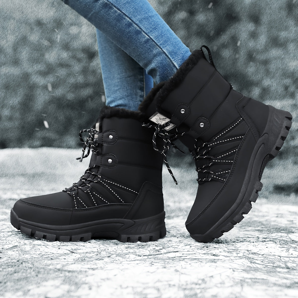 Women’s Snow Boots Platform Lace Up Plush Warm Anti-Slip Winter