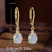 Women's Green Fire Opal Rhodium Plated Round-Cut Dangle Earrings