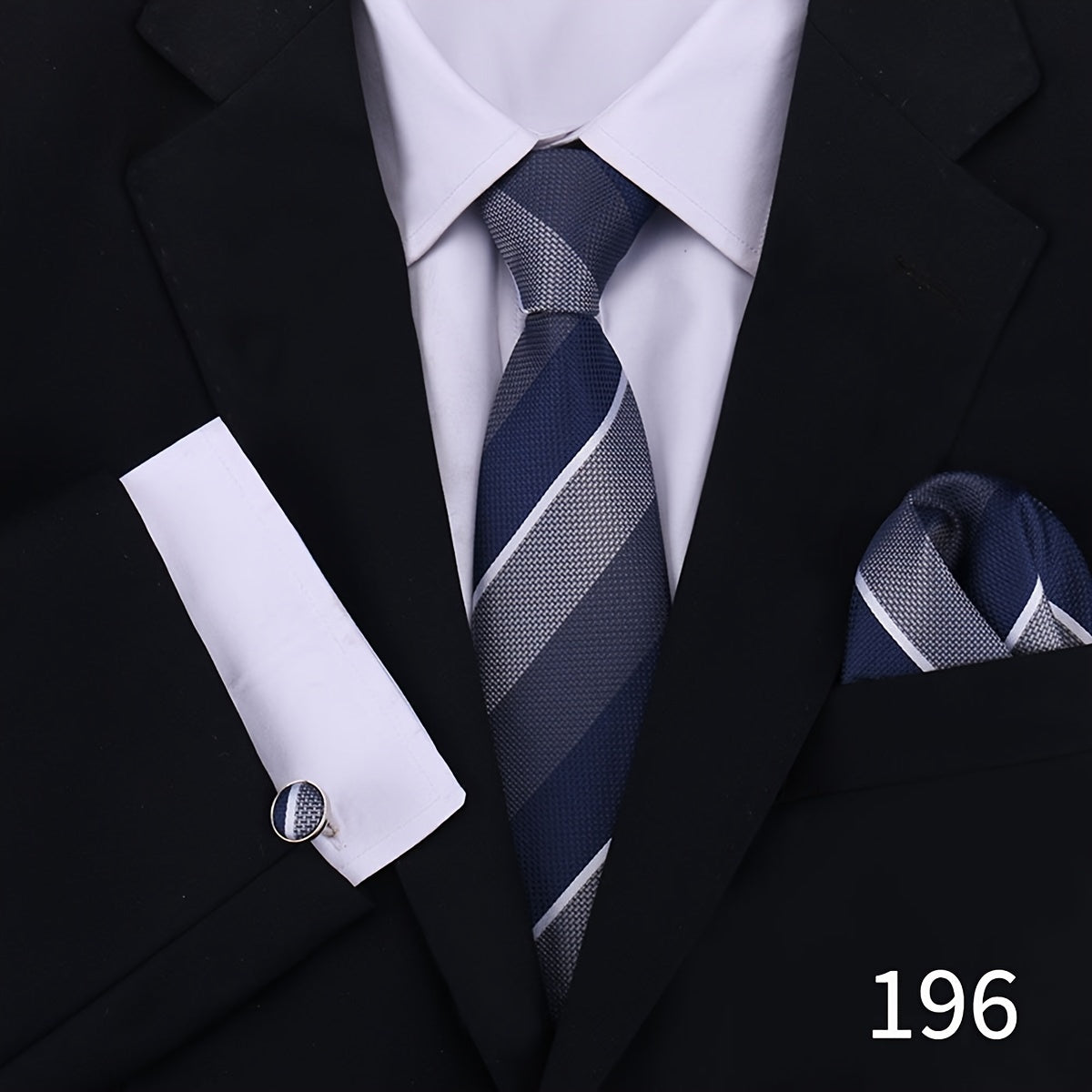 Men's Plaid Tie Set with Cufflinks and Handkerchief for Wedding and Formal Wear