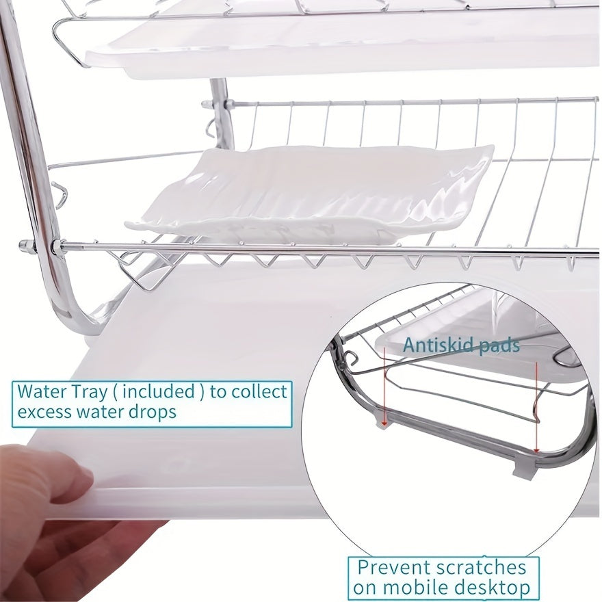 3-qavatli metall plastmassa idishlar uchun qattiq quti, pichoq va qoshiq uchun idish, suv to'kadigan plastinka va kesim taxtasi tutqichli 50x25x45cm