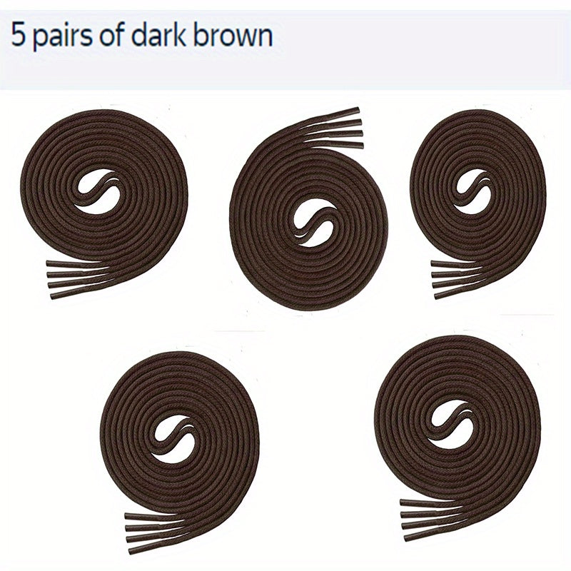 5 Pairs Waxed Thin Round Leather Shoe Laces for Dress and Casual Boots