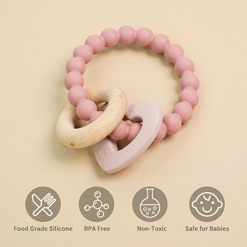 Baby Teething Toy Dusty Rose BPA-Free Silicone for Infants 0-24 Months