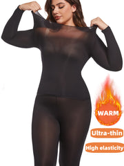 Plus Size Women Ultra-Thin Elastic Face Mask Base Layer Light Beige Underwear Set