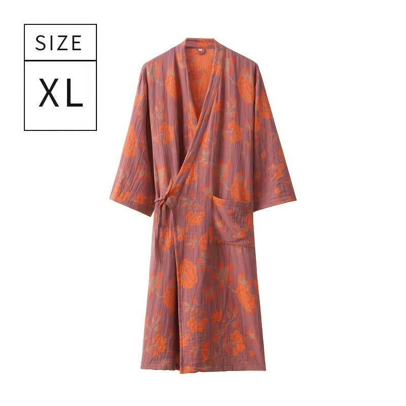 Мягкий и впитывающий хлопковый халат с цветочным принтом для лета, идеален для использования в ванной и спальне.