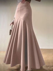 Falda midi acampanada para mujer de talla grande, rosa suave, de cintura alta, para todas las estaciones