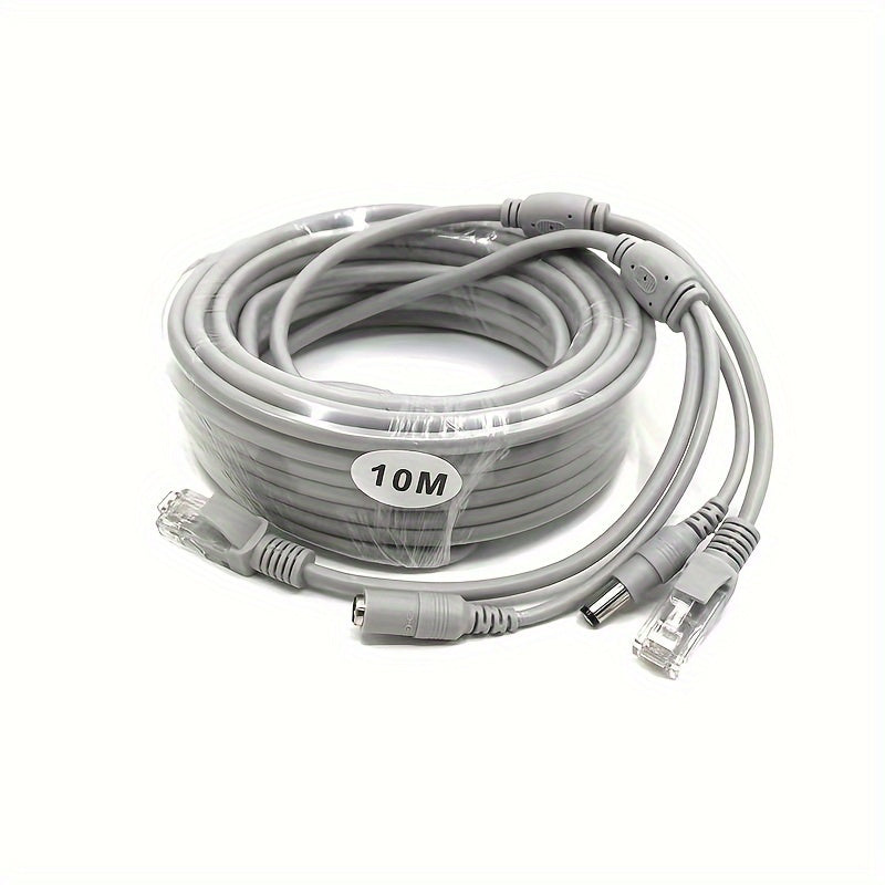 Cable Ethernet CCTV de cobre puro con conector RJ45 y alimentación DC, 10M 20M gris