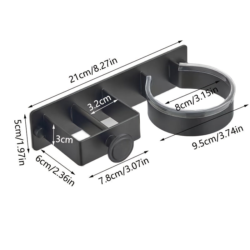 Черный алюминиевый настенный держатель для фена с крючками для ванной или парикмахерской