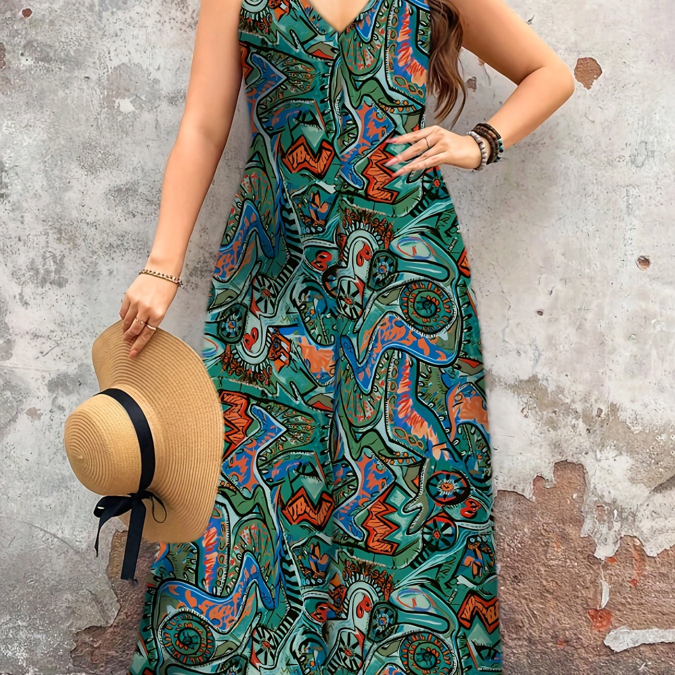 Plus Size Women's V-Neck Maxi Dress Floral Wrap Long Dress for Party Casual