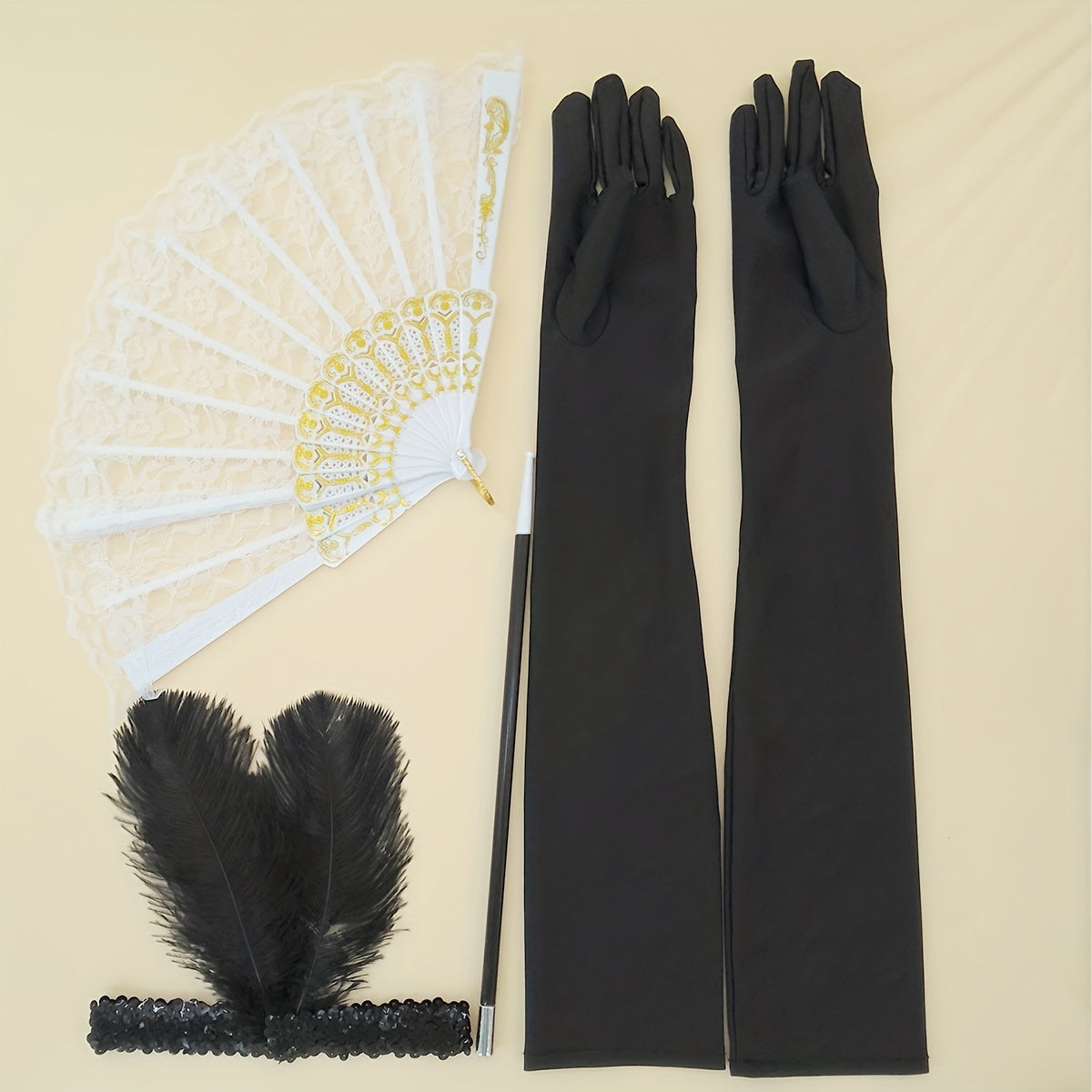 1920s Women's Masquerade Party Accessories Gloves Feather Hair Clips Smoke Tube Fans Dress Embellishments