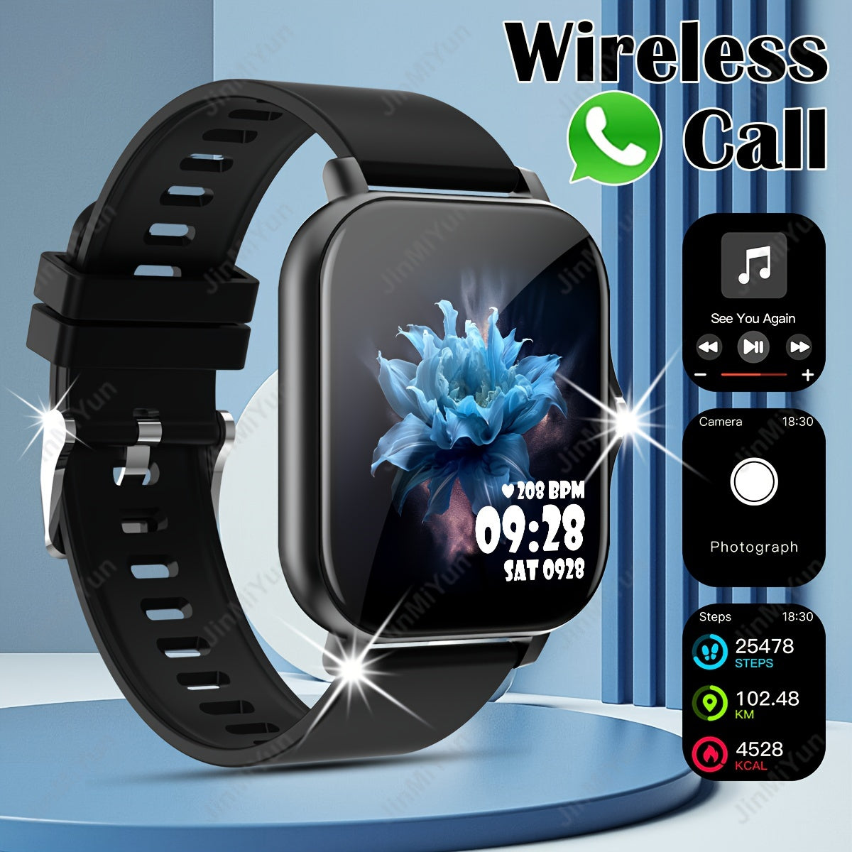 Pink 4.65cm Full Touch Screen Smartwatch for Men Women Wireless 5.0 Multi-Sport