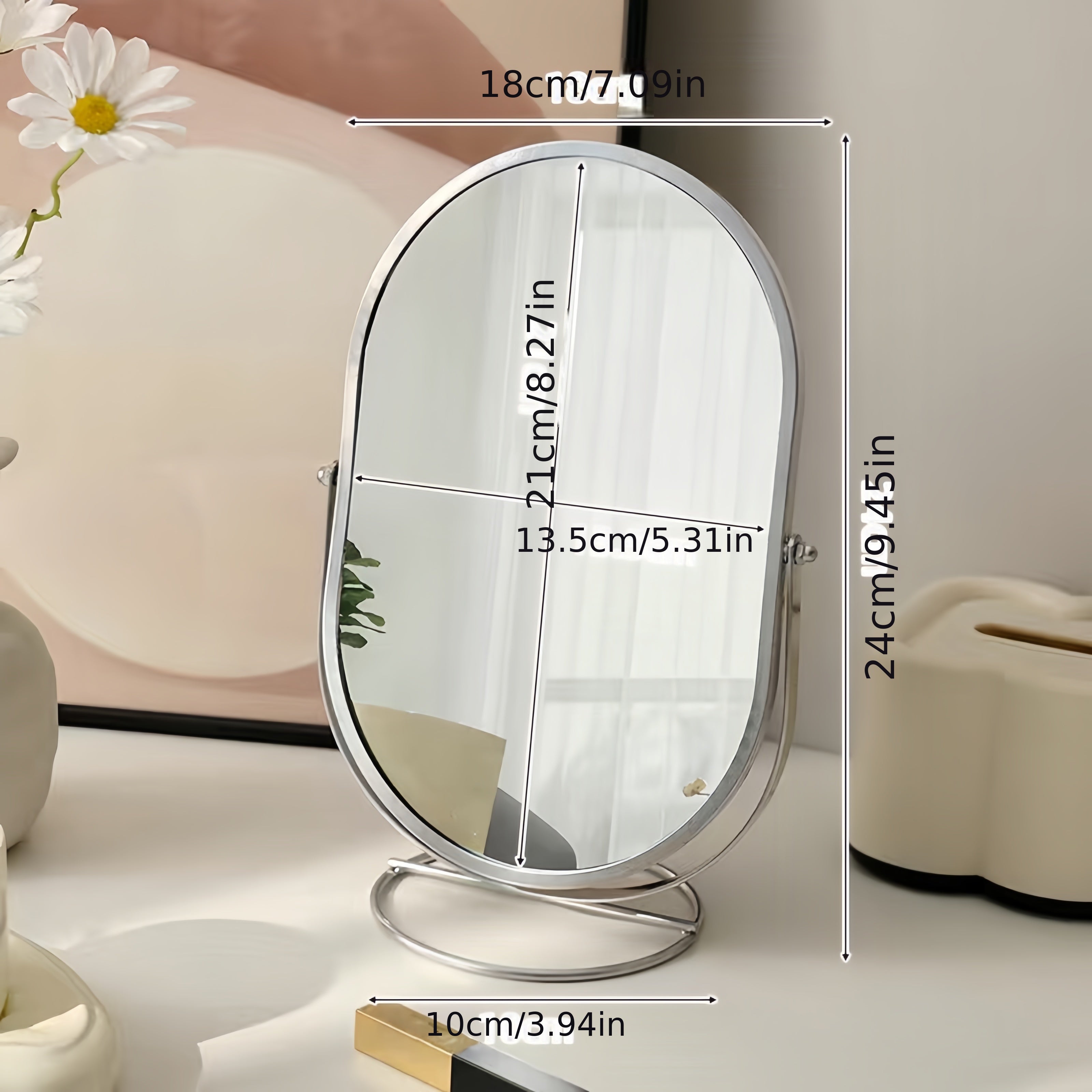 360° Rotatable Freestanding Makeup Mirror with Iron Frame High-Definition Surface for Bedroom Vanity Table
